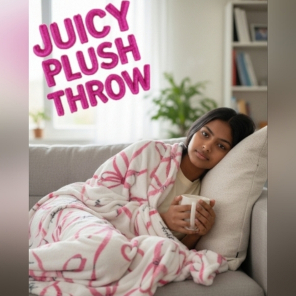 Juicy Couture Other - Juicy Couture Pink and White Plush Throw Blanket